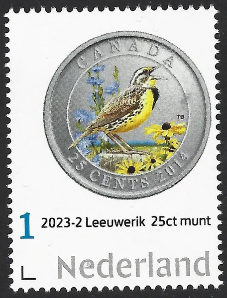 Nederland 2023-2 Munt op zegel Leeuwerik postfris/mnh