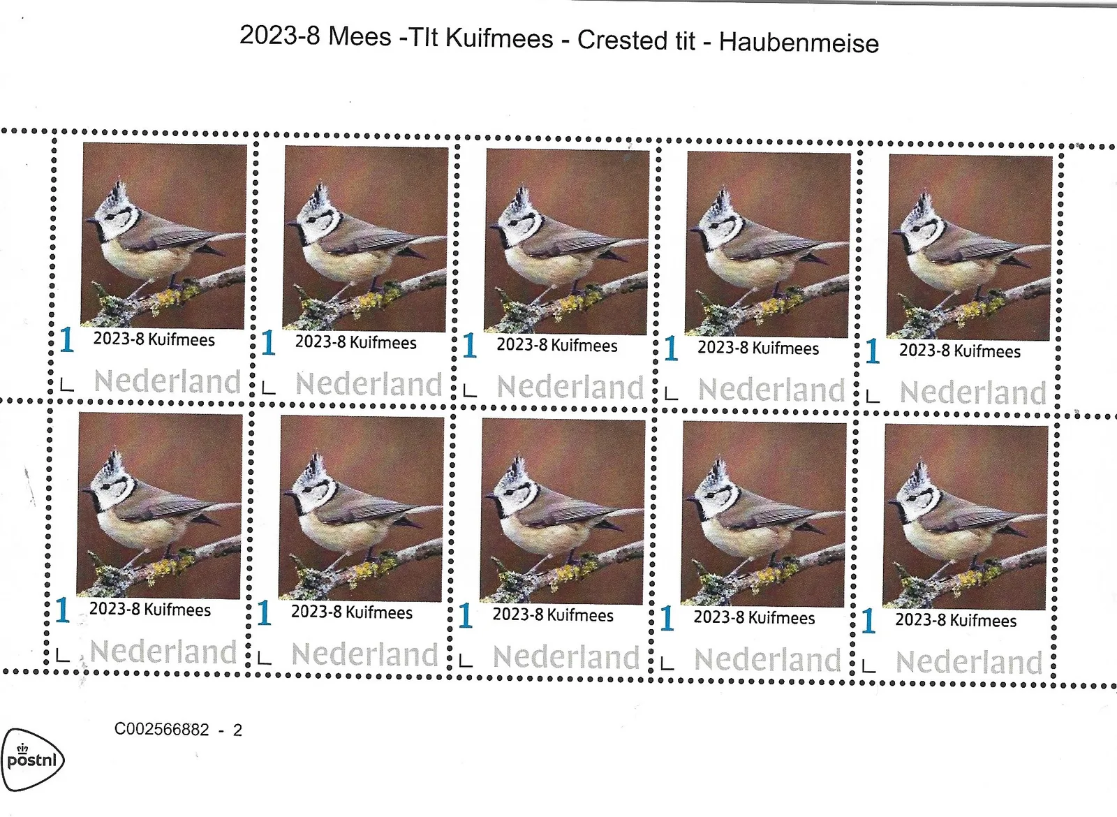 Pays-Bas 2023-8 Mésange Mésange huppée neuf/nm