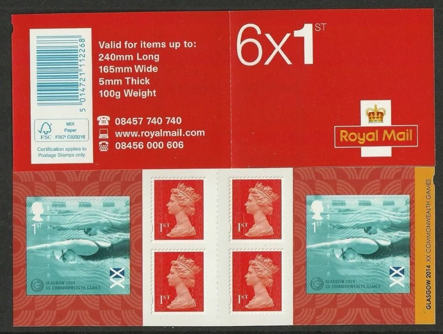 Großbritannien 2014 Commonwealth Games Sport Schwimmen selbstklebend pb Markenheft postfrisch/ungebraucht