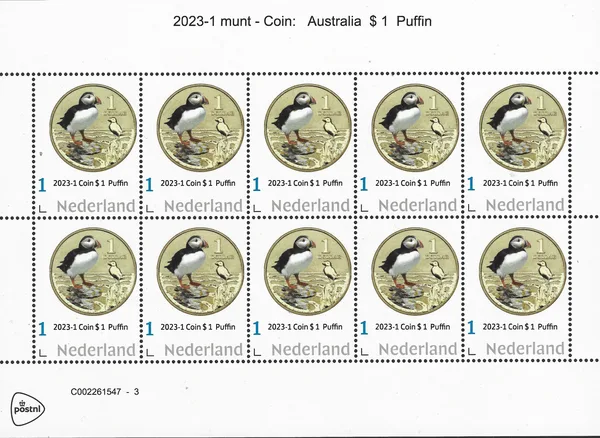 Nederland 2023-1 munt - coin on stamp puffin bird vel-sheetlet postfris/mnh