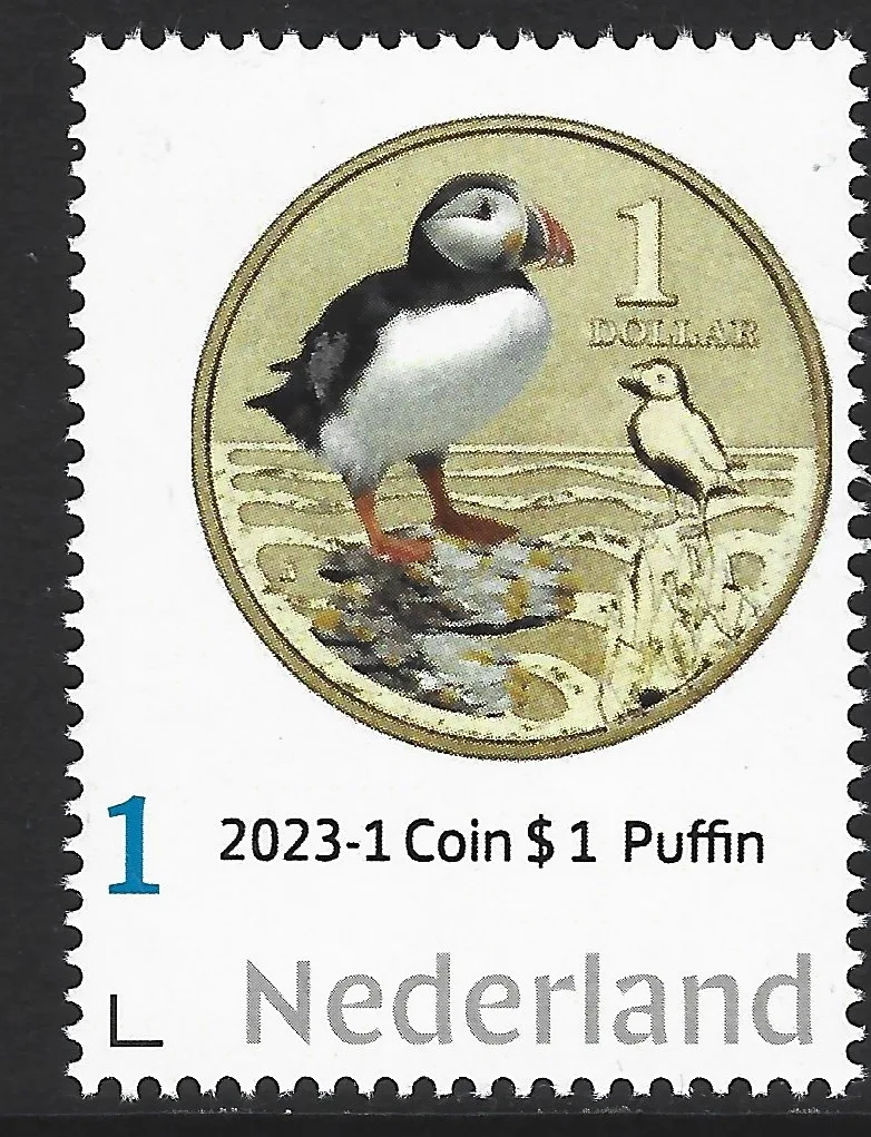 Niederlande 2023-1 Münze - Münze auf Briefmarke Papageitaucher postfrisch/mnh