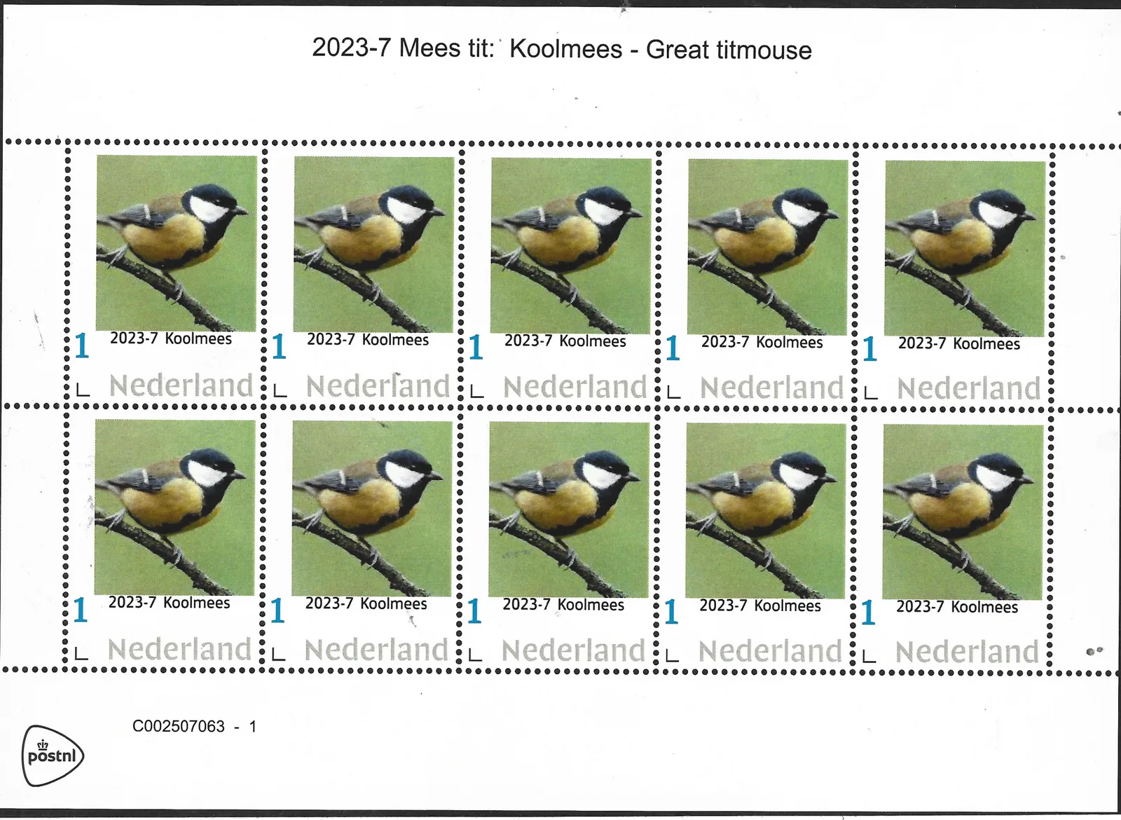 Pays-Bas 2023-7 Oiseaux - Mésanges Feuille postfris/mnh