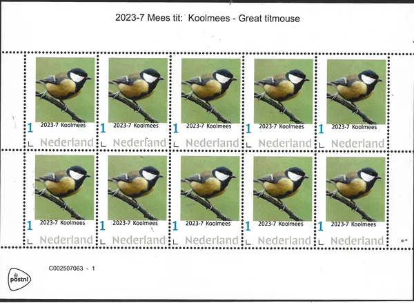 Netherlands 2023-7 Birds - Great Tits sheetlet MNH