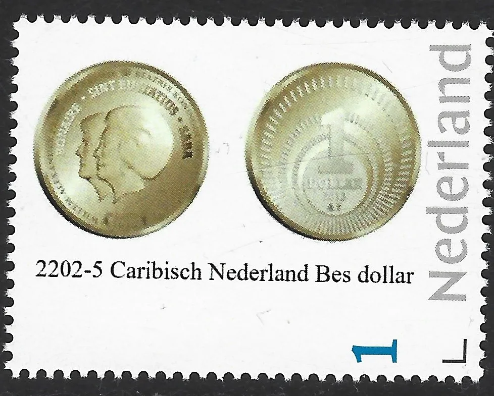 2022-9 Nederland Caribisch Nederland BES Dollar coin on stamp postfris/mnh