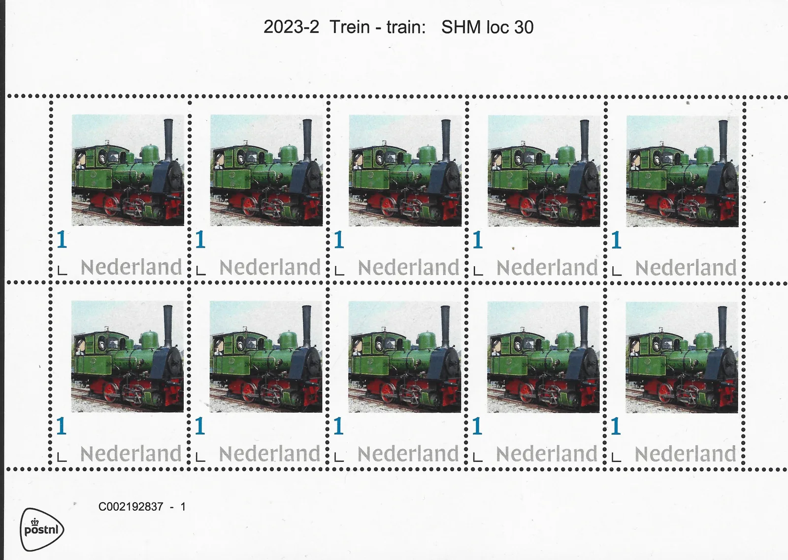 Pays-Bas 2023-2 Train train SHM loc 30 feuille-feuillet neuf/NH