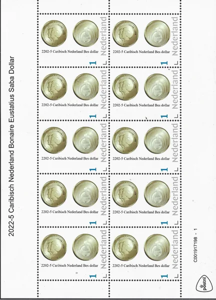 2022-9 Nederland Caribisch Nederland BES Dollar coin on stamp vel-sheetlet postfris/mnh