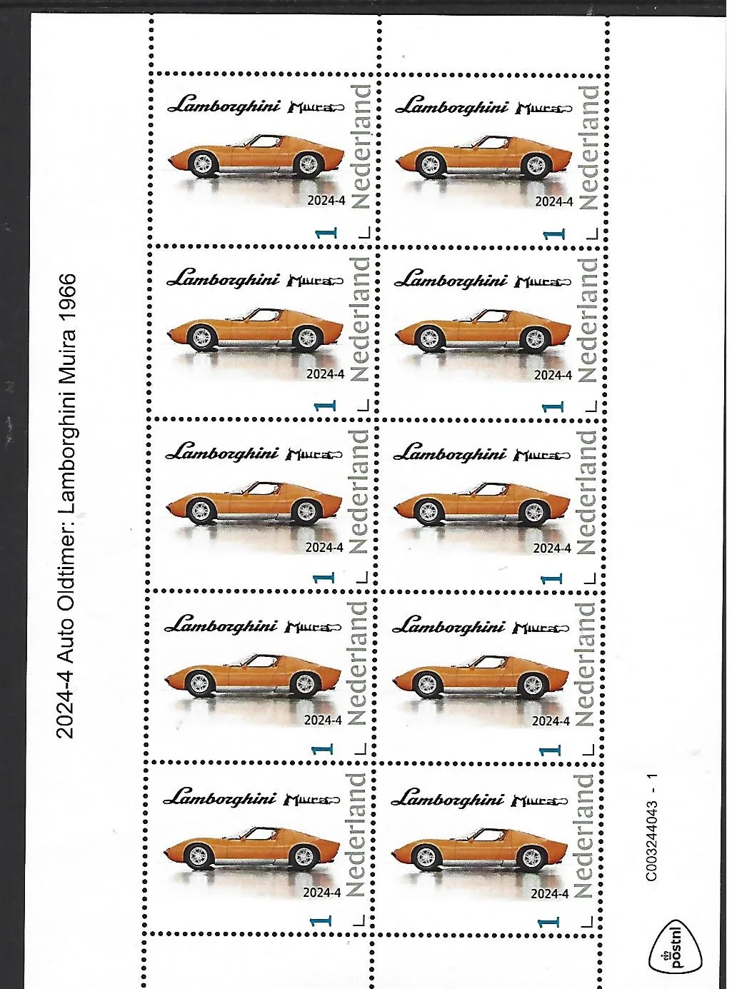 Niederlande 2024-4 Auto Oldtimer Lamborghini Miura 1966 Blatt ungebraucht/mnh