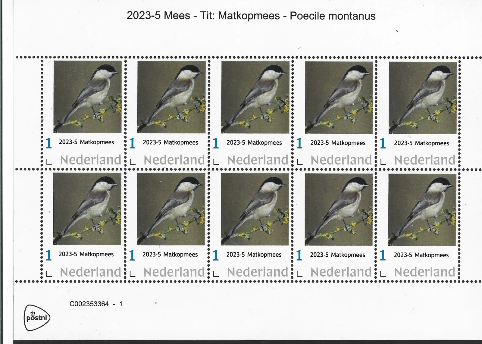 Niederlande 2023-5 Meisen - Tannenmeise Poecile montanus Markenblatt postfrisch/mnh