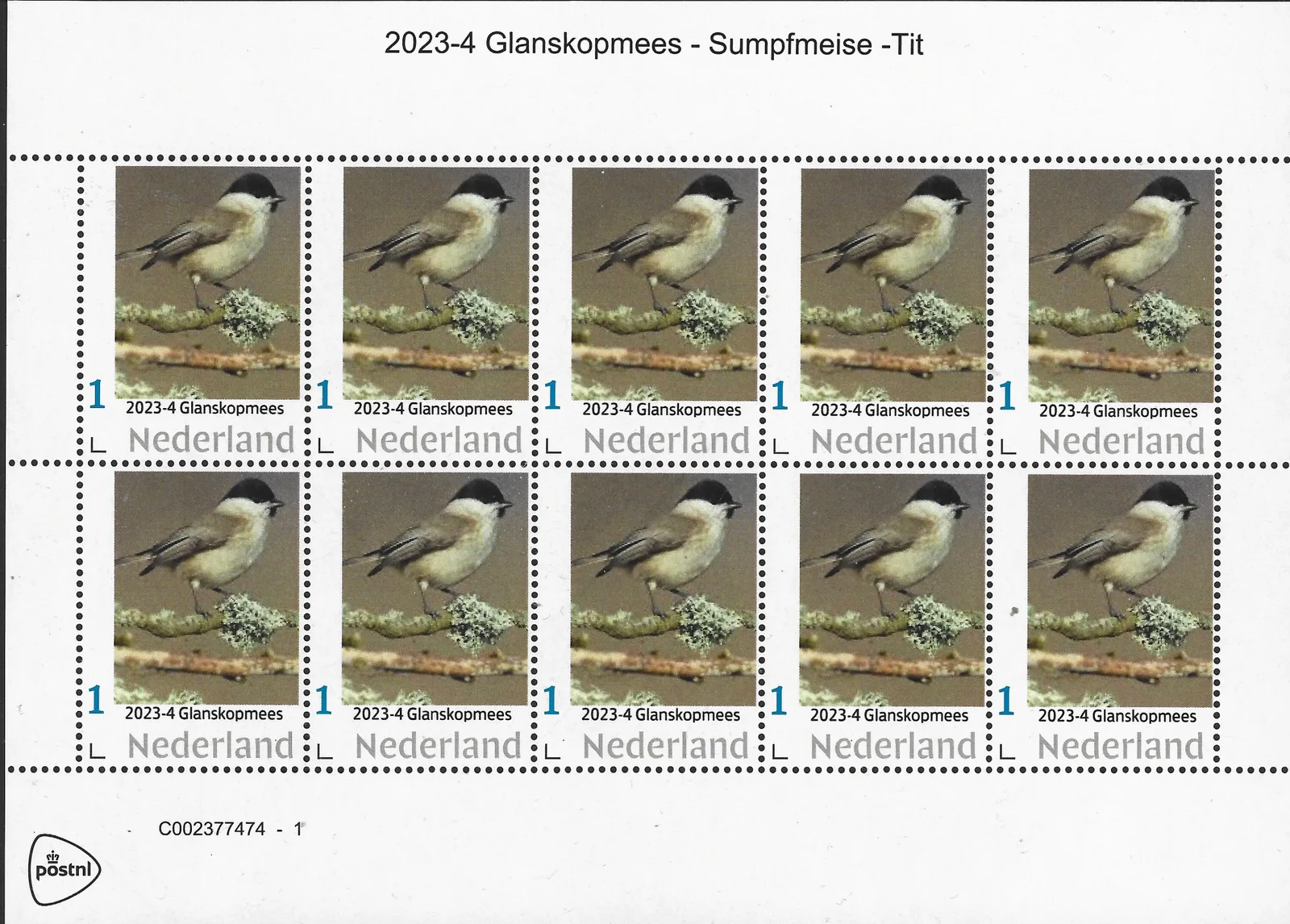 Niederlande 2023-4 Meisen: Glanzköpfige Sumpfmeise – Blockset postfrisch/mnh