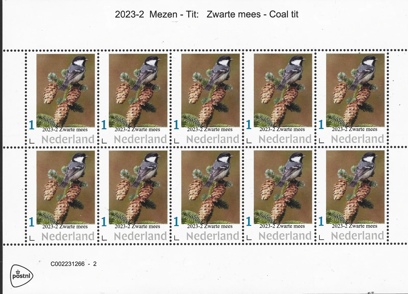 Niederlande 2023-2 Meisen - Coal Tit: Kohlmeise - Coal Tit Bogen postfrisch/mnh