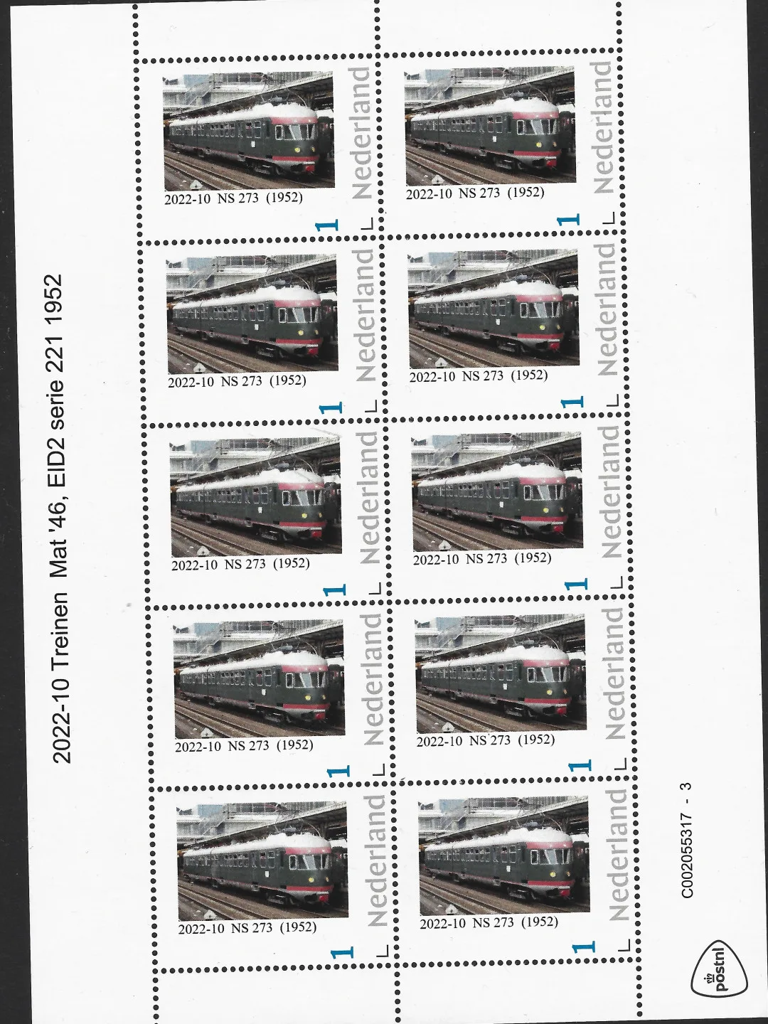 Pays-Bas 2022-10 Trains mat '46 EID2 1952 feuille neuf/mnh