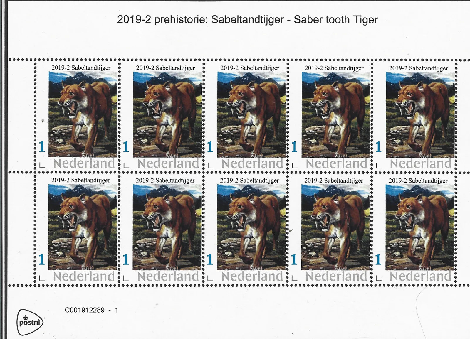 2019-2 Nederland Prehistorie prehistoric: Sabeltadtijger Saber tooth tiger vel/sheetlet postfris/mnh