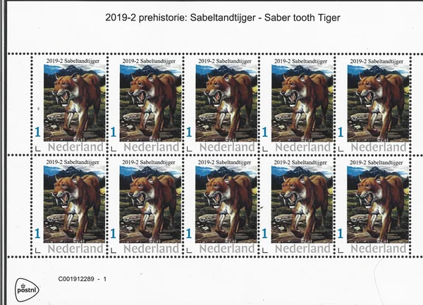2019-2 Nederland Prehistorie prehistoric: Sabeltadtijger Saber tooth tiger vel/sheetlet postfris/mnh