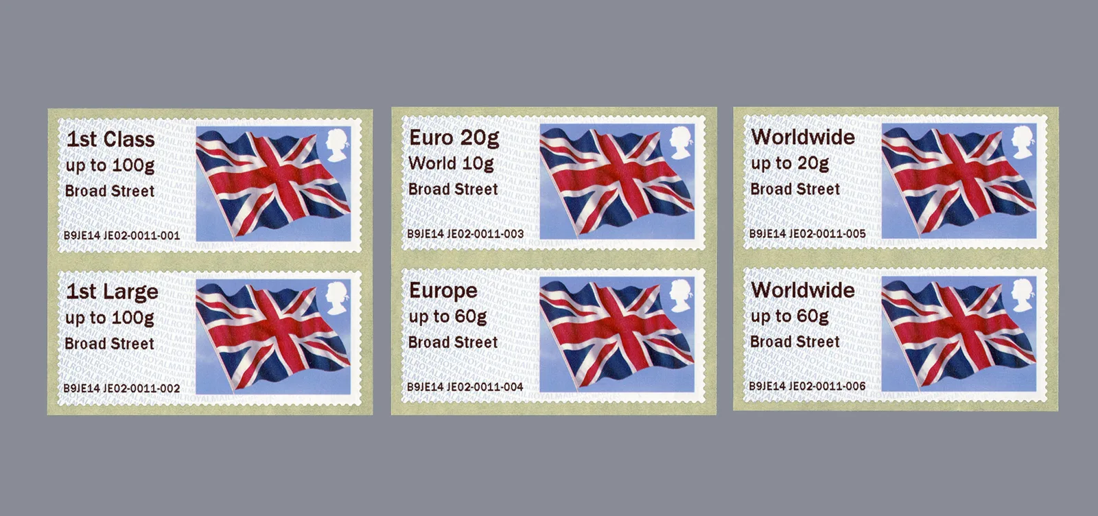 Gr. Britain 2014 Post & Go Flags timbres avec surcharge 'Broadstreet' neuf/mnh
