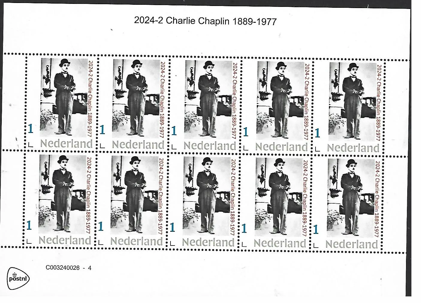 Pays-Bas 2024-2 Charlie Chaplin 1889-1977 feuille neuve/mnh