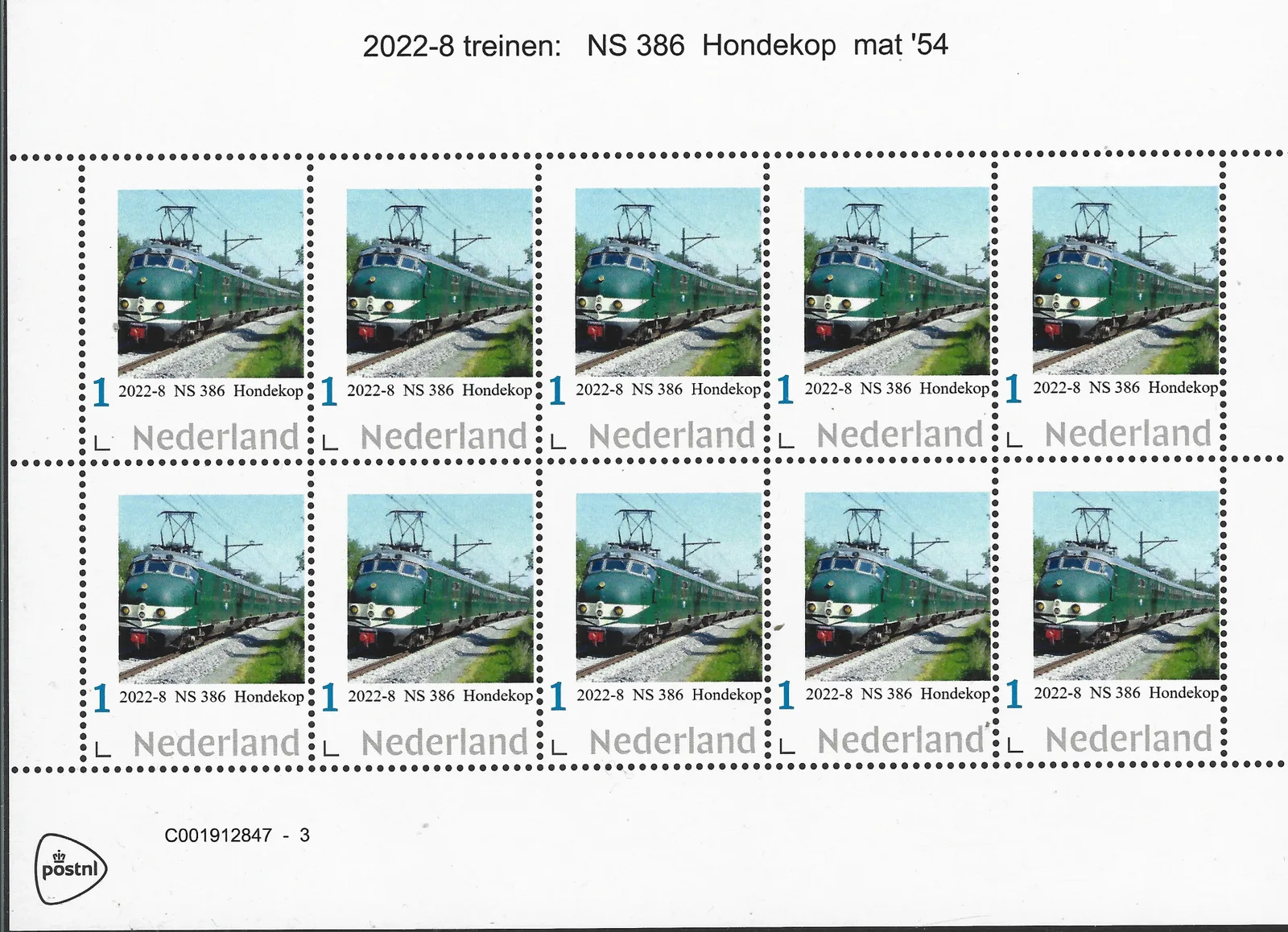 2022-8 Nederland Trein - Train NS3686 Hondekop mat.'54 vel/sheetlet postfris/mnh