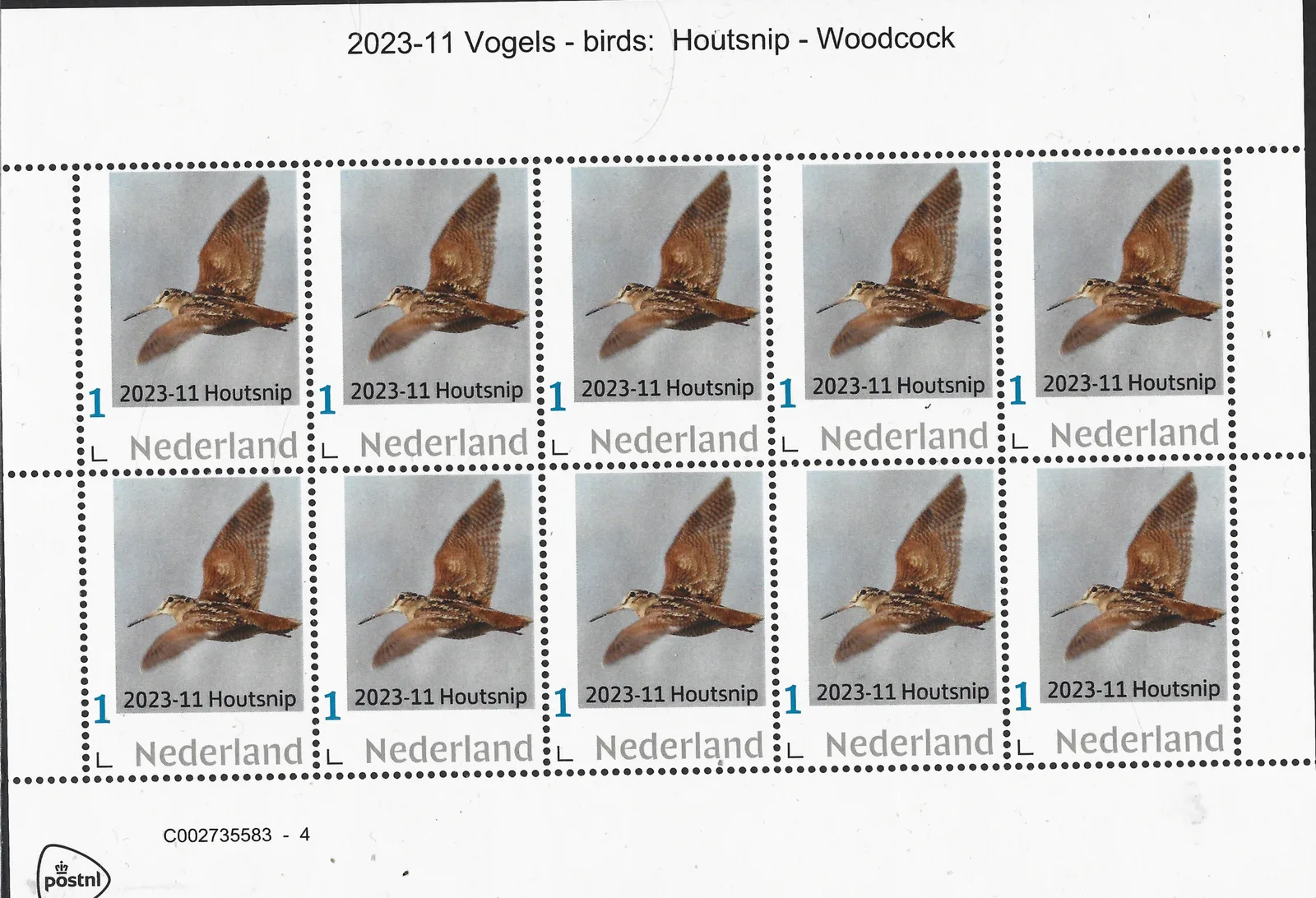 Niederlande 2023-11 Vogel Waldschnepfe Sheetlet postfrisch/mnh