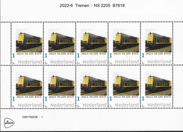 Nederland 2022-6 Treinen Trains NS 2205 B7618 vel-sheetlet postfris/mnh