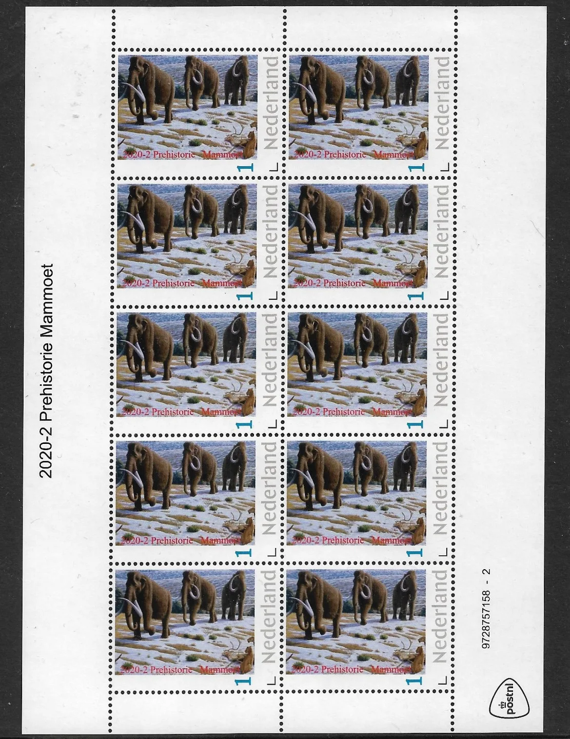 Pays-Bas 2020-2 Préhistoire Mammouth feuillet neuf/mnh