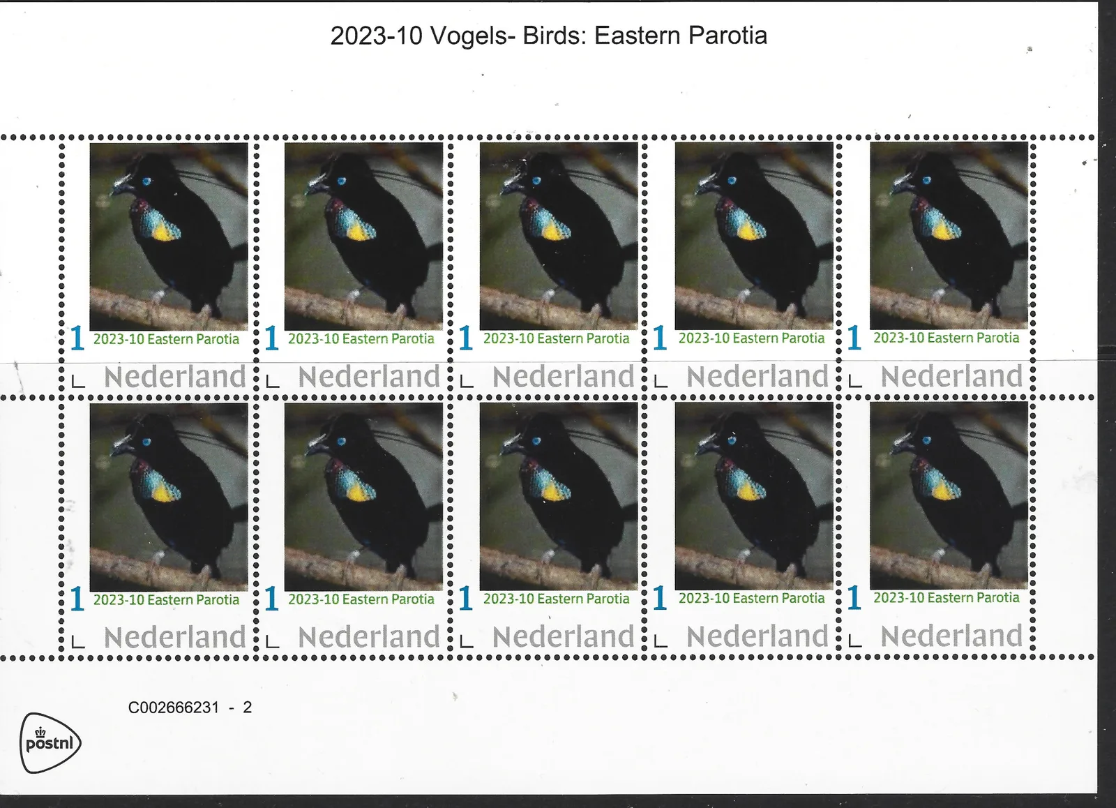 Niederlande 2023-10 Vögel-Birds Östliche Paroliia vel-Sheetlet postfrisch/mnh