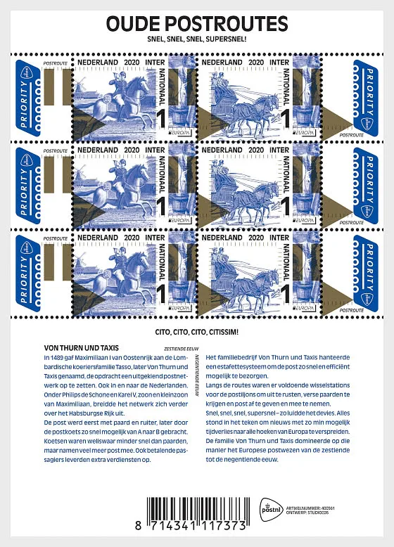Niederlande 2020 Europa alte Postrouten V3845-3846 Bogenteile postfrisch