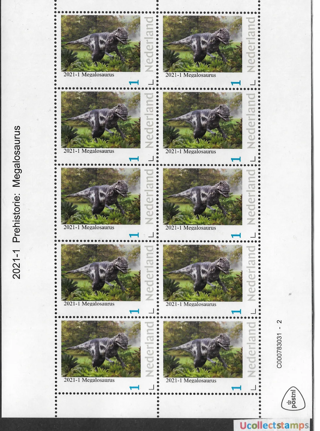 Niederlande 2021-1 Prähistorie Megalosaurus vel-Kleinbogen postfrisch/mnh
