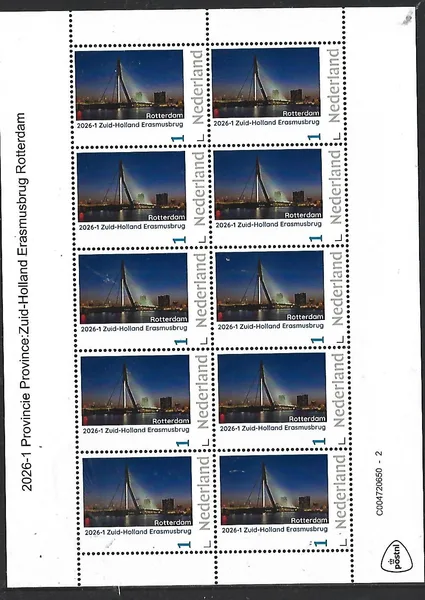 Nederland 2026-1 Provincie: Zuid-Holland Erasmusbrug Rotterdam sheetlet postfris/mnh
