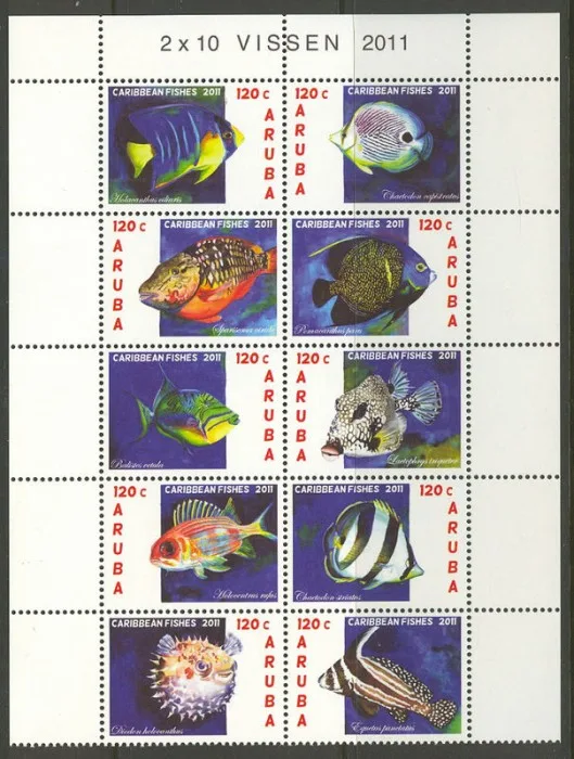 Aruba V543-552 Fish souvenir sheetlet 2011 sheetlet of 2 sets unmounted MNH