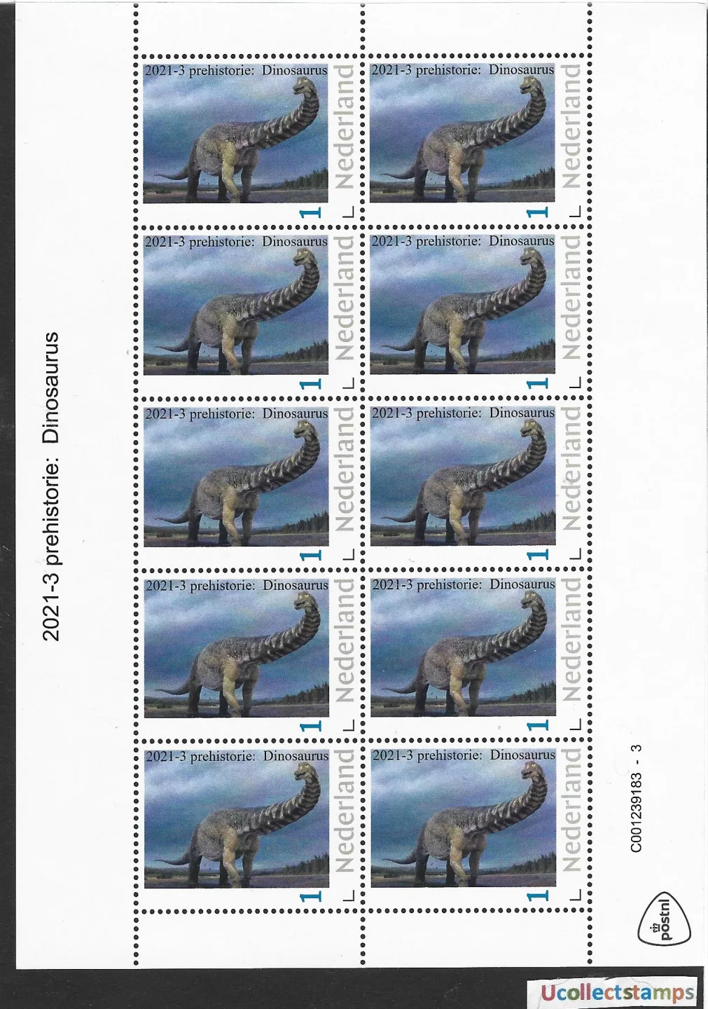 Pays-Bas 2021-3 Préhistoire Dinosaures feuille vel postfris/mnh