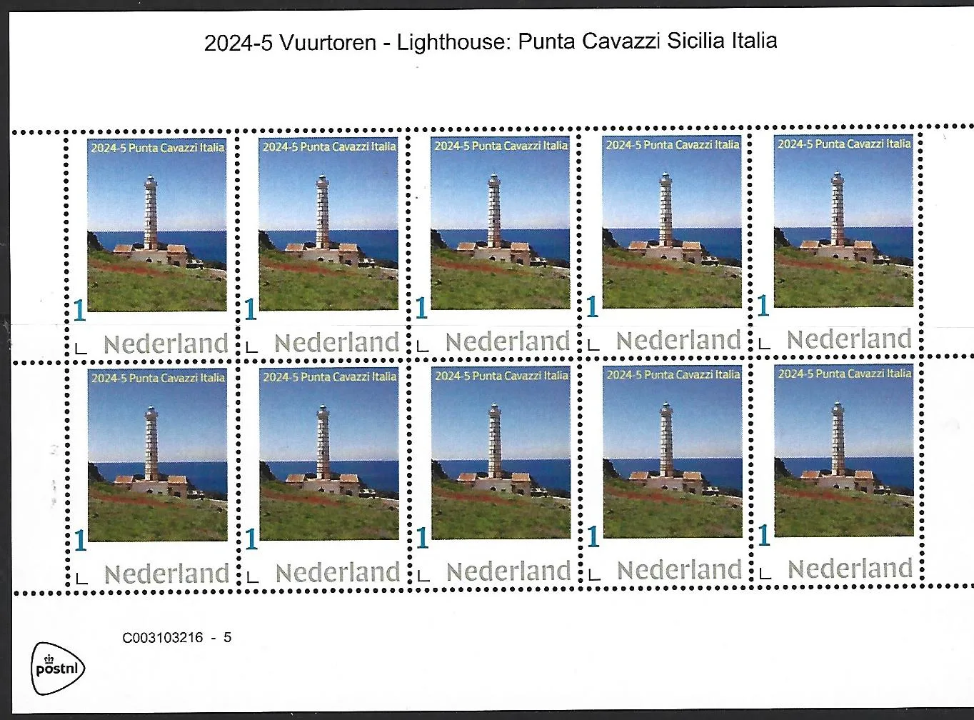 Pays-Bas 2024-5 Phare-Lighthouse : Punta Cavazzi Italia feuillet neuf/mnh