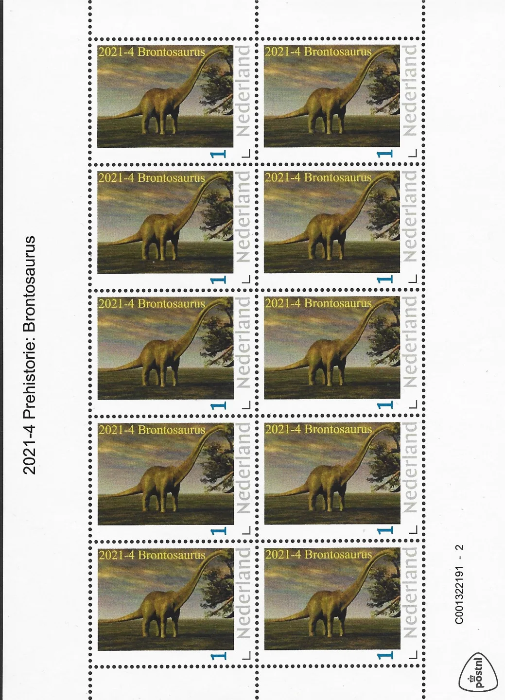 Niederlande 2021-4 Vorgeschichte Brontosaurus Haftetiketten postfrisch/mnh