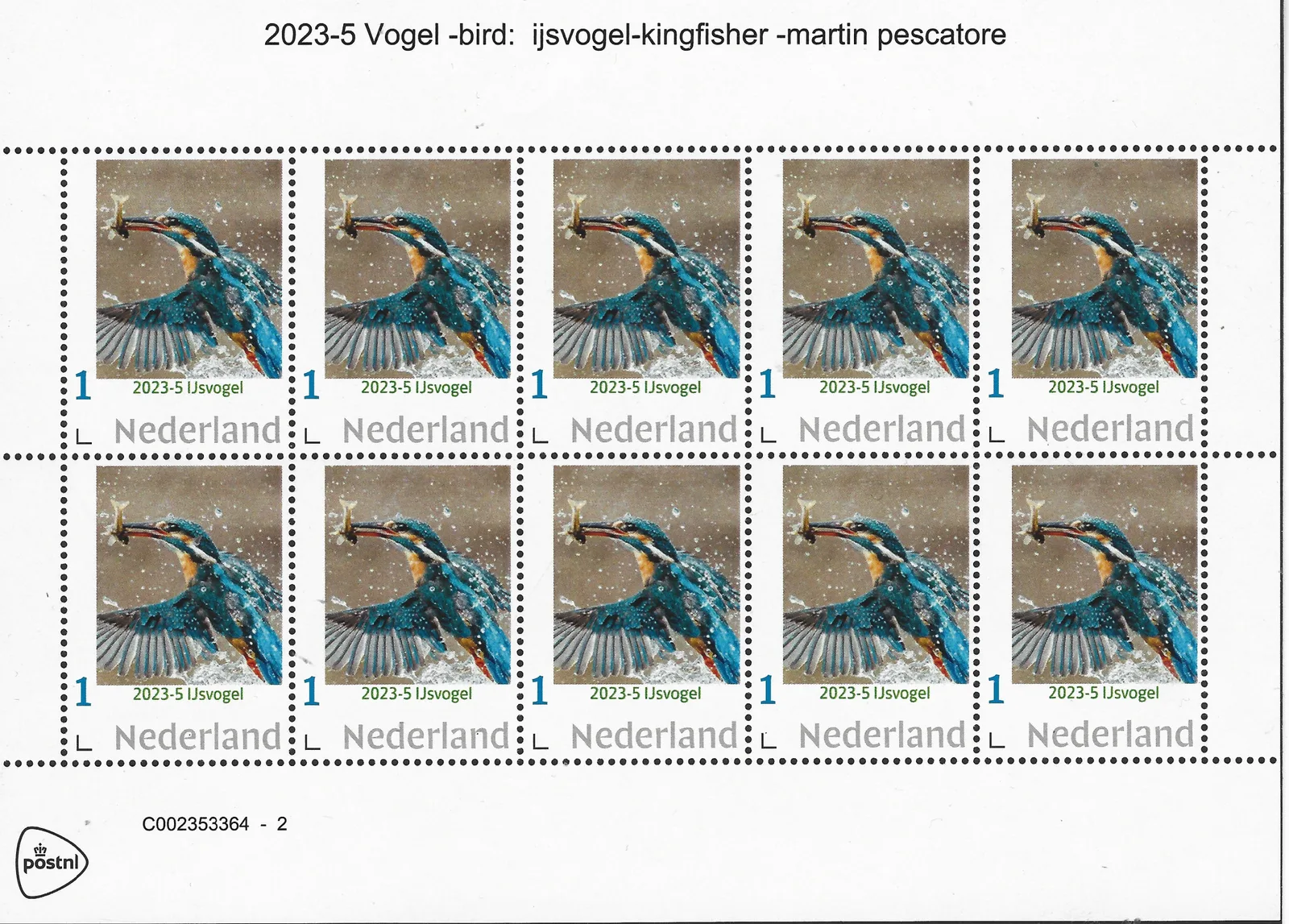 Pays-Bas 2023-5 Oiseaux : Martin-pêcheur vel-feuillet neuf/mnh