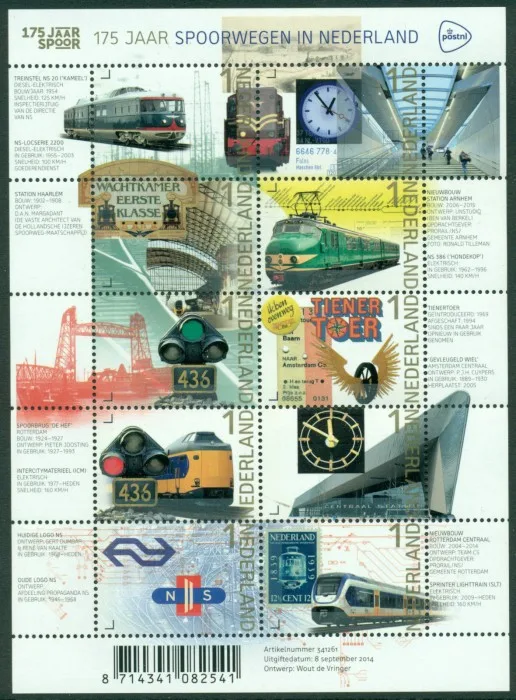 Netherlands V3219-3228 175 years Railways trains 2014 sheetlet MNH