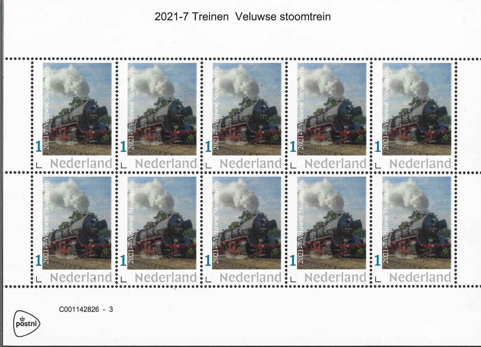 Pays-Bas 2021-7 Trains Trains à vapeur Veluwse feuillet postfris/mnh