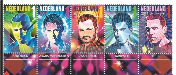 Nederland 3229-3233 Nederlandse DJ's muziek 2014 strip van 5 zegels postfris/mnh