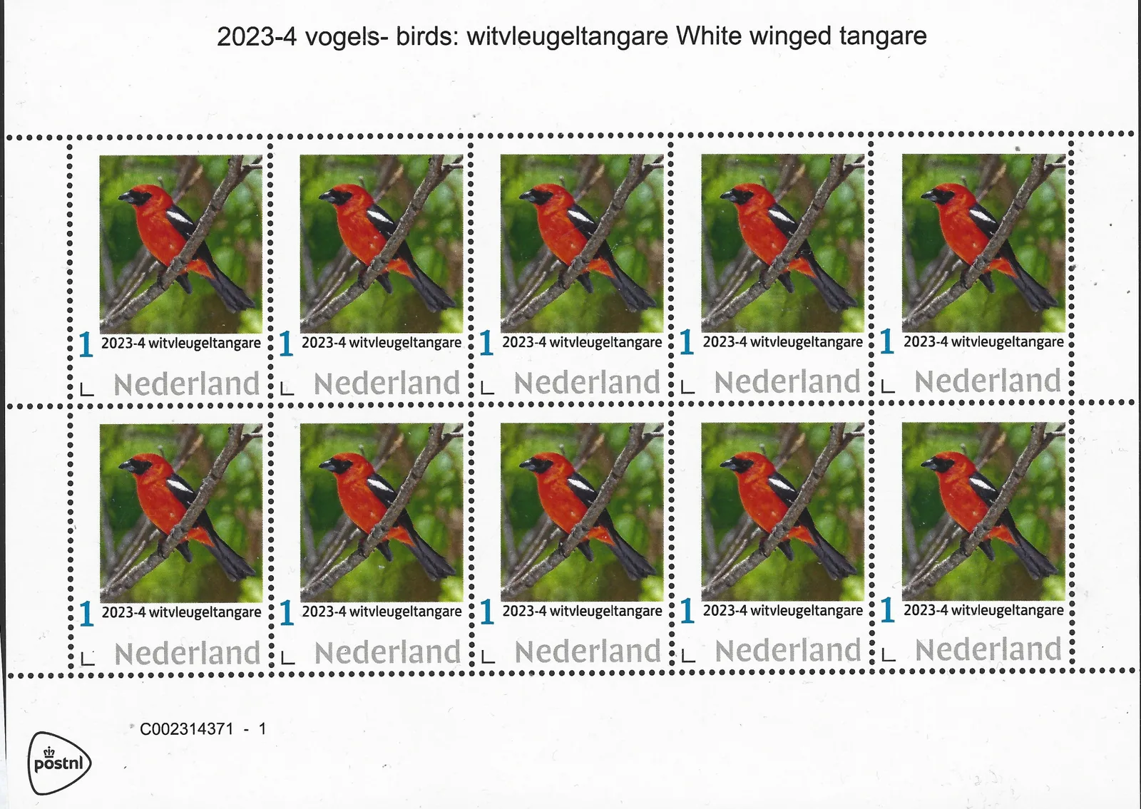 Pays-Bas 2023-4 Oiseaux Tangara à ailes blanches feuillet postfris/mnh