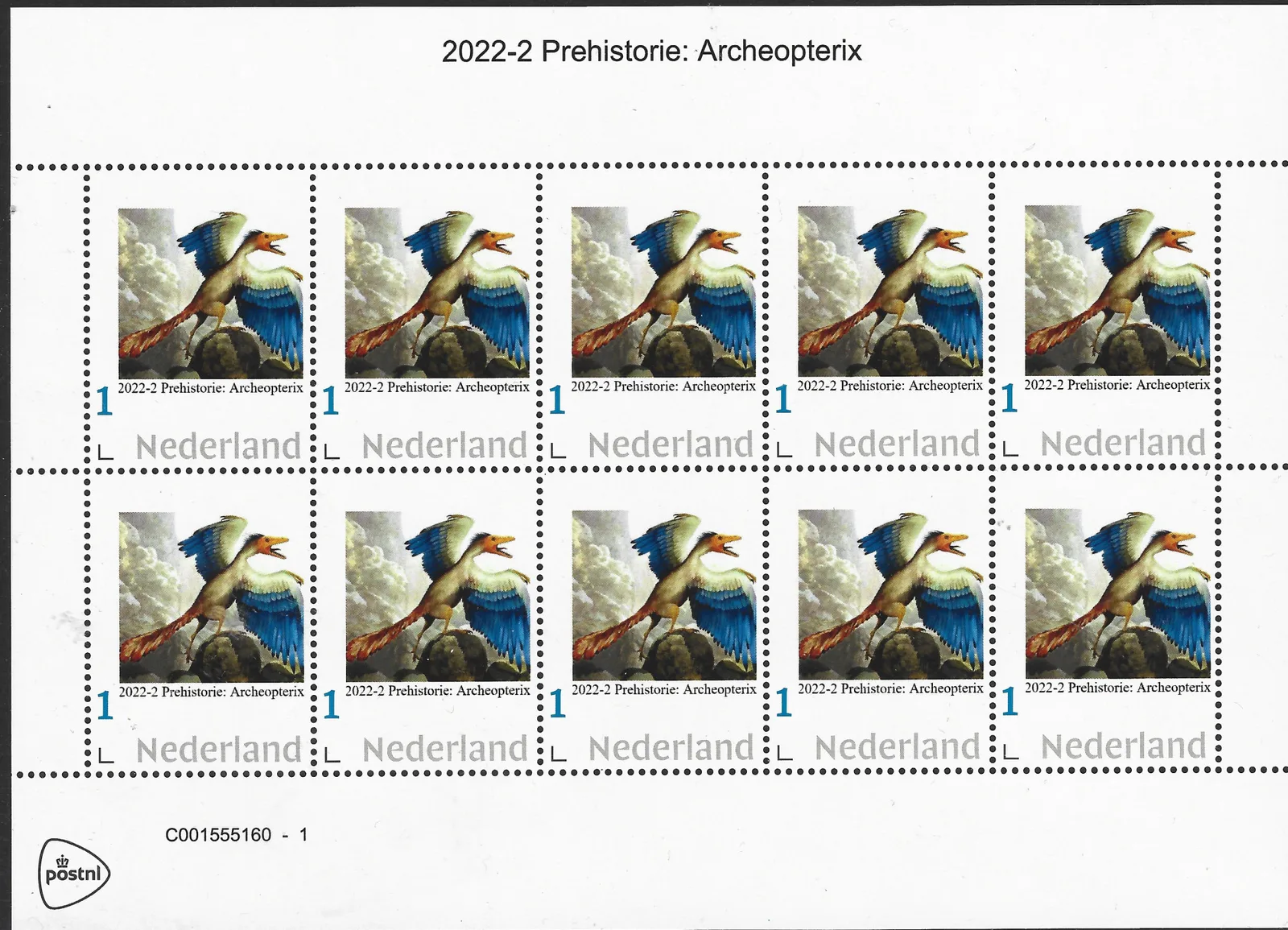 2022-2 Nederland Prehistorie - prehistoric: Archeopterix vel-sheetet postfris/mnh