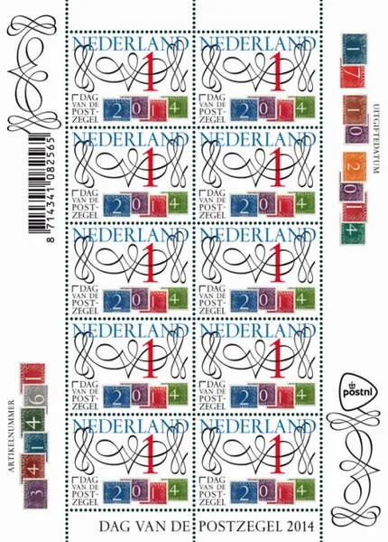 Nederland V3234 Dag vd postzegel - nat. stampday 2014 velletje/sheetlet postfris/mnh