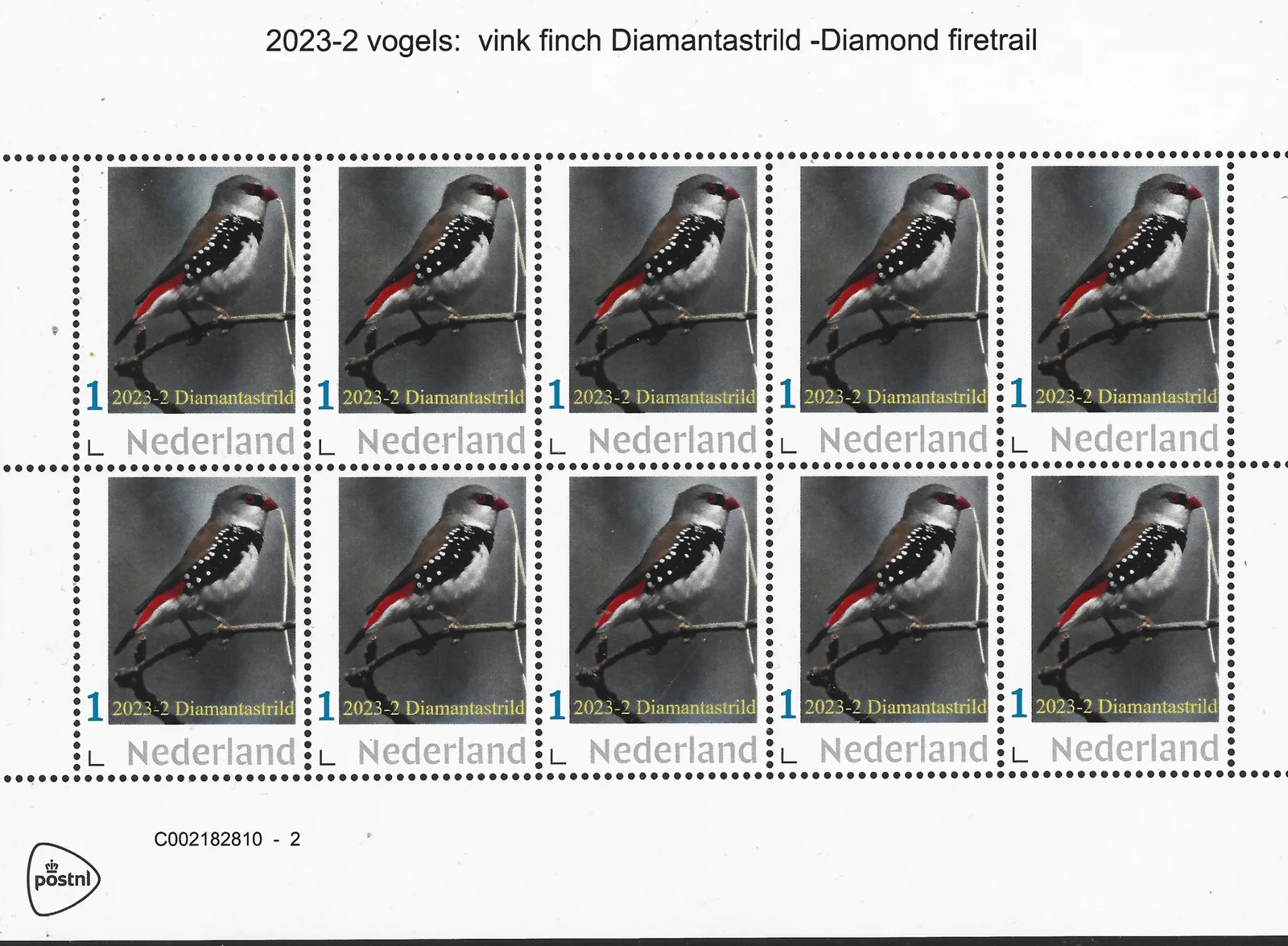 Niederlande 2023-2 Vögel Diamantastrild Bogen postfrisch/ungebraucht