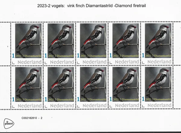 Netherlands 2023-2 Birds Diamond firetail sheet MNH