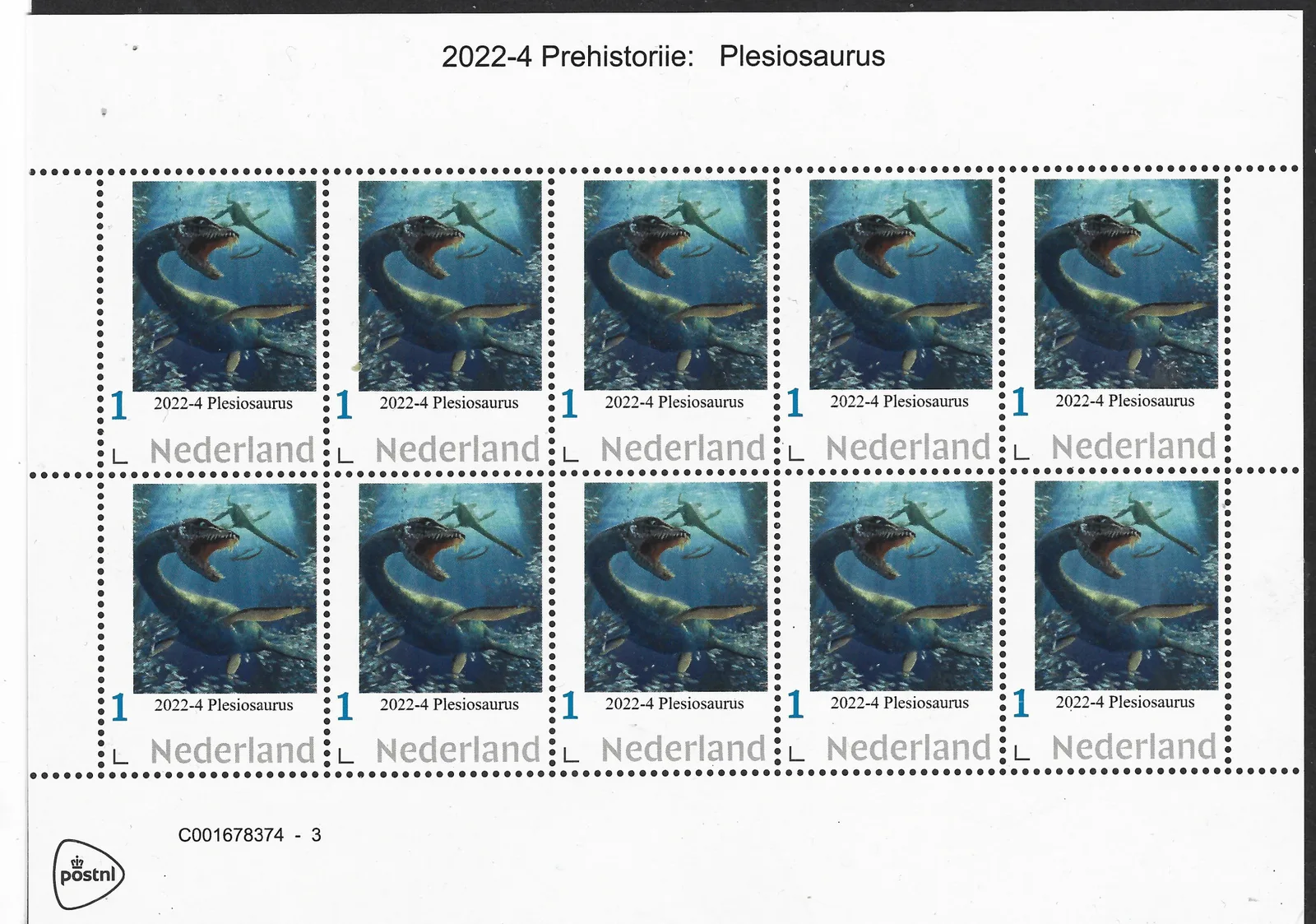 2022-4 Netherlands Prehistory - Plesiosaurus mini-sheet MNH