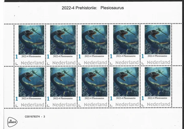 2022-4 Nederland Prehistorie - prehistoric: Plesiosaurus vel-sheetlet postfris/mnh