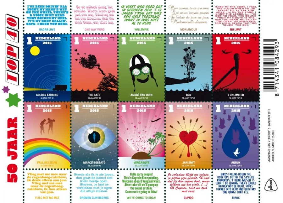 Netherlands V3259-3268 50yr top 40 - music charts 2015 sheet-sheetlet MNH