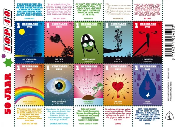 Netherlands V3259-3268 50yr top 40 - music charts 2015 sheet-sheetlet MNH