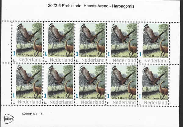 2022-6 Nederland Prehistorie - prehistoric: Harpgornis Haast Arend vel-sheetlet postfris/mnh