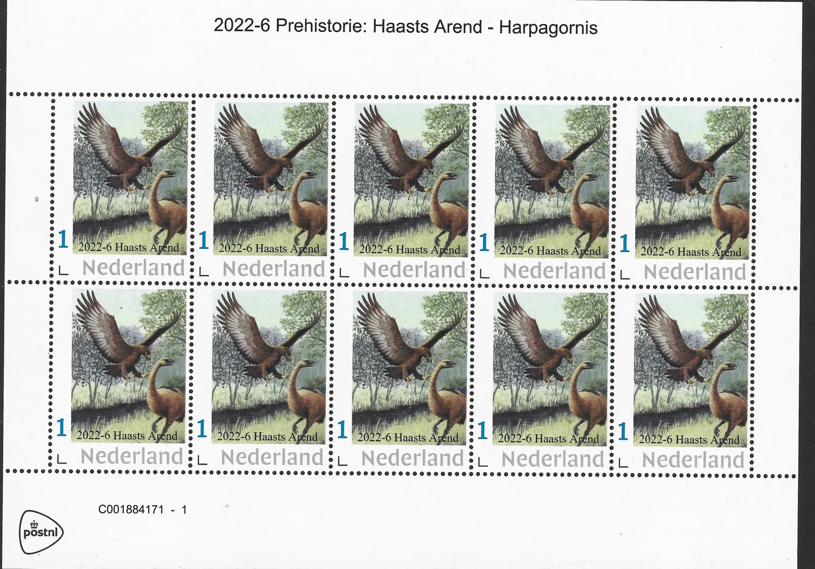 2022-6 Netherlands Prehistory - prehistoric: Haast's Eagle vel-sheetlet MNH