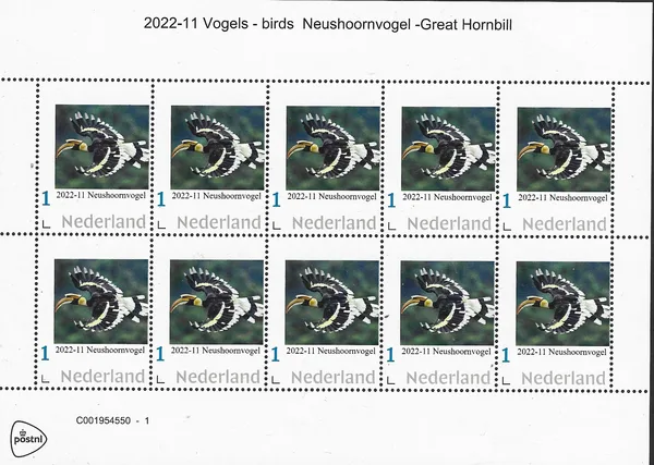 Nederland 2022-11 vogels - birds; Neushoornvogel - Great hornbill vel-sheetlet postfris/mnh