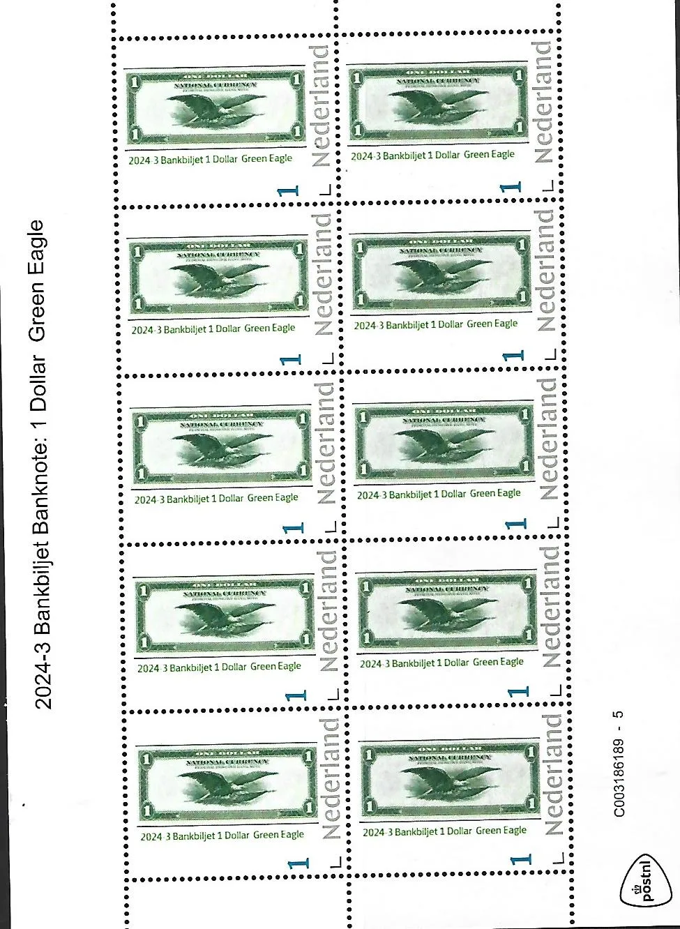 Niederlande 2024-3 Bankschein Banknote: USA $1 Green Eagle-Kleinbogen postfrisch/mnh