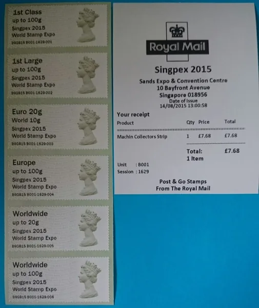 Great Britain 2015 Singpex post & Go machine head MNH