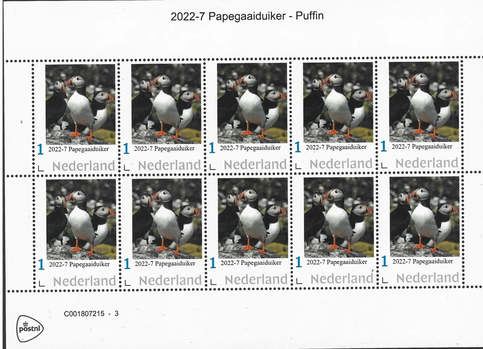 Pays-Bas 2022-7 Oiseaux : Macareux Puffin feuille-carnet neuf/mnh
